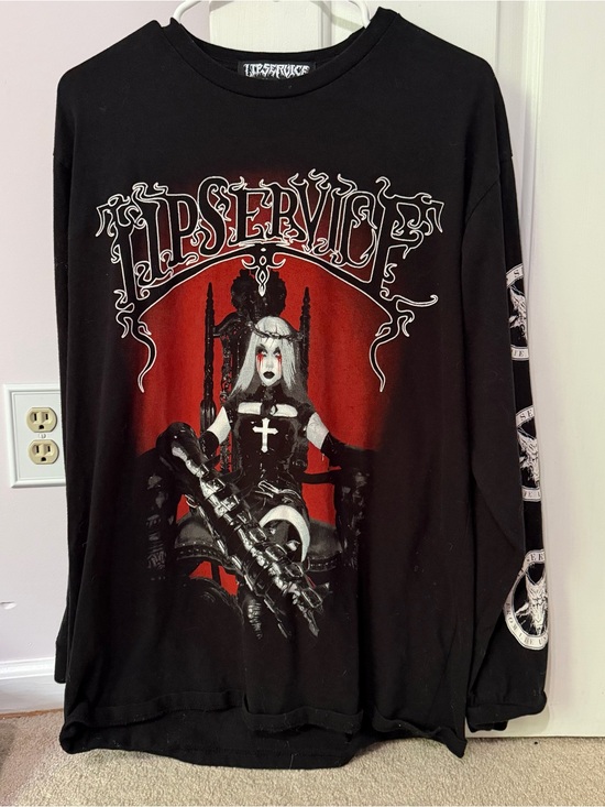 Lip Service Tops - Lip Service Black Long Sleeve Gothic Throne Graphic Tee with Red Accent